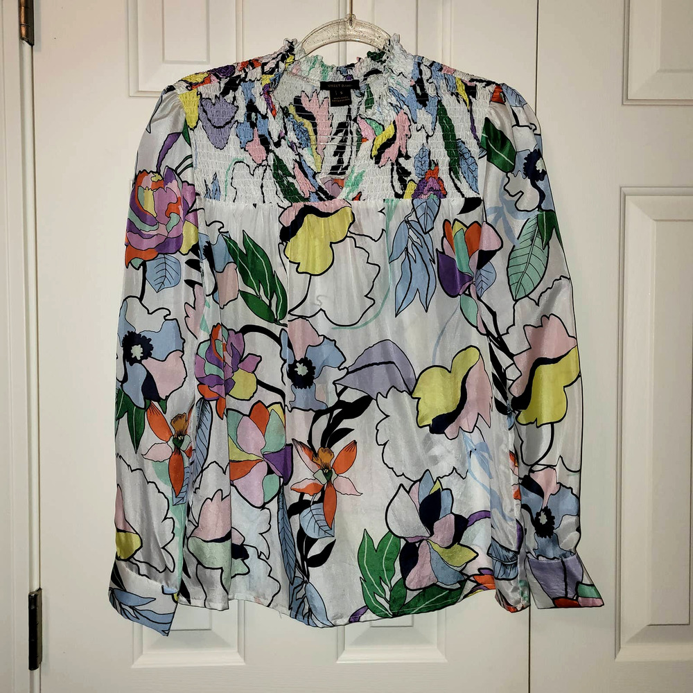 Anthropologie Multicolor Silk Floral Blouse